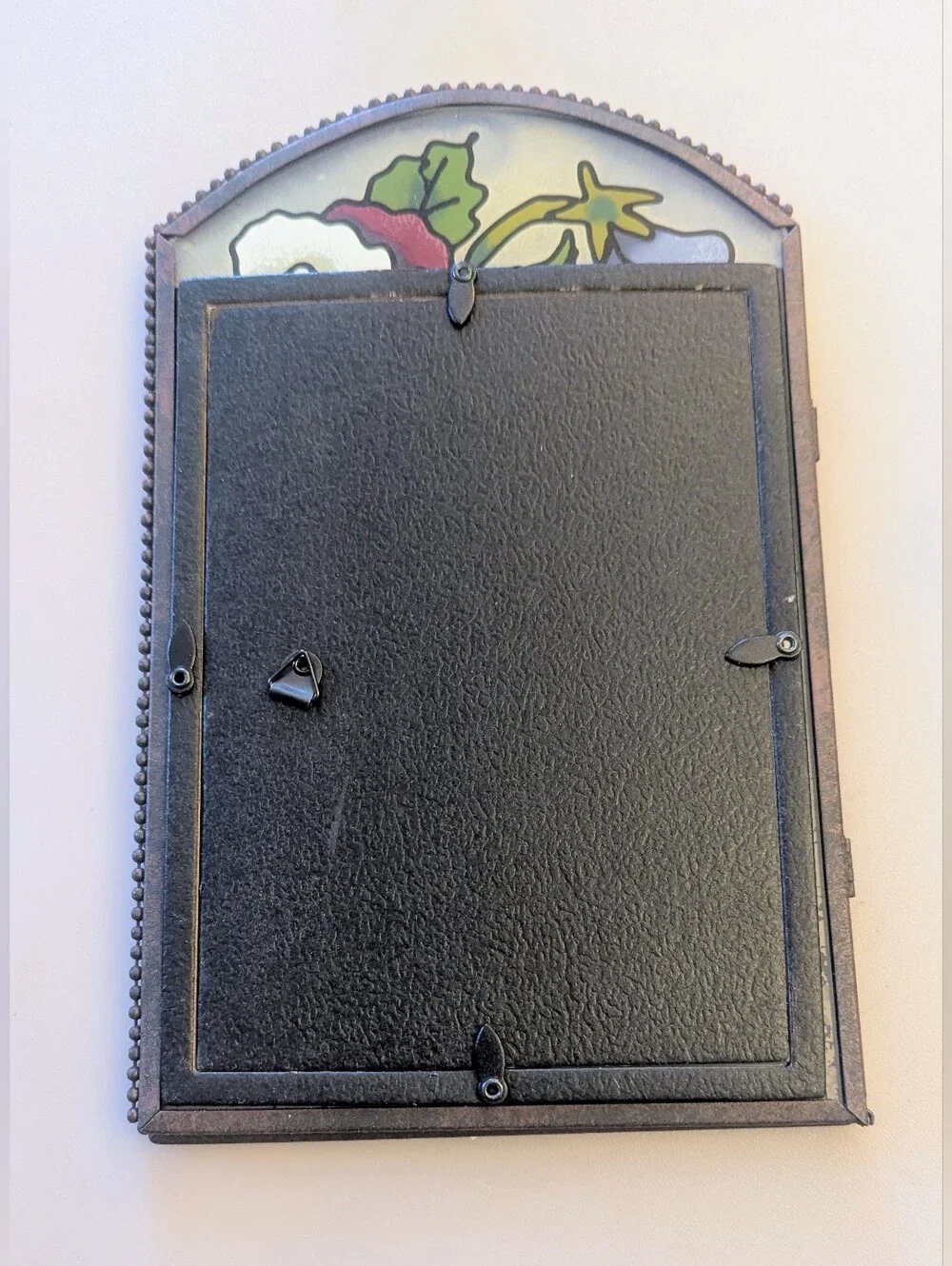 Vintage Ornate Photo Frame 5x7. Foldable Metal Frame with Glass. Overall 10